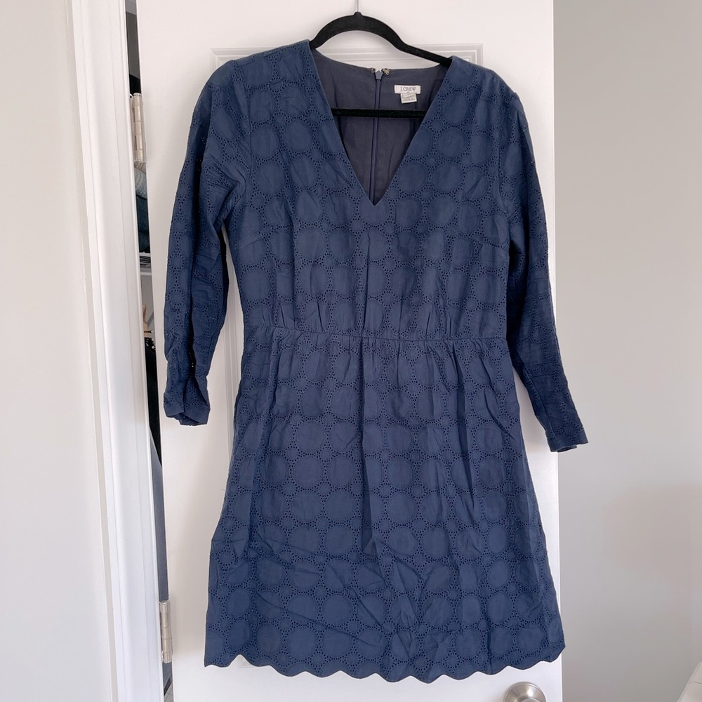 Navy Eyelit Sleeve JCrew Dress